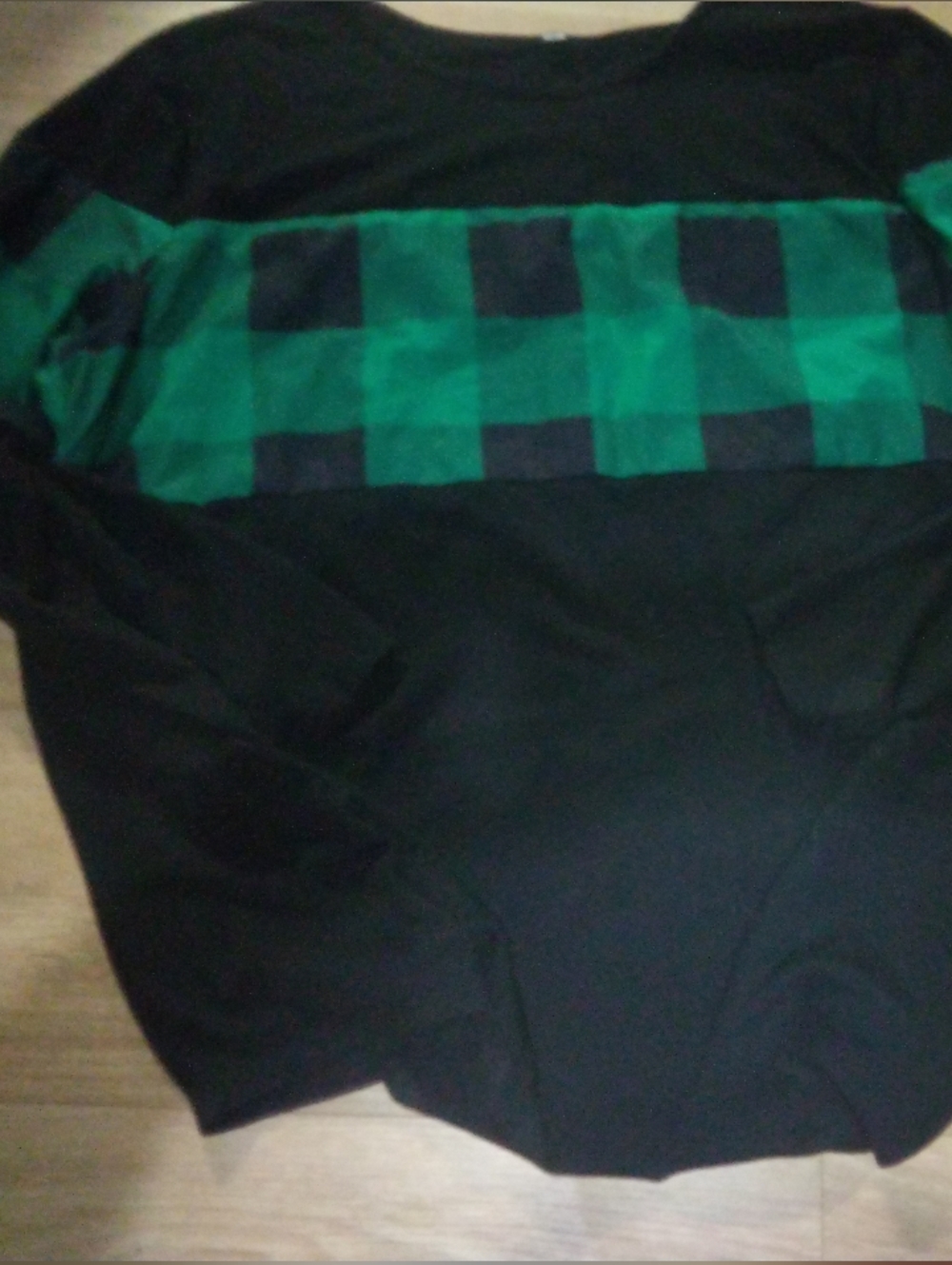Women's Black Top with Green Check Panel